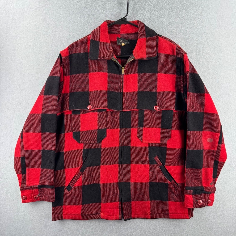 Vintage 50s Woolrich Jacket Mens Large Wool Mackinaw Red Plaid Hunting Talon Zip
